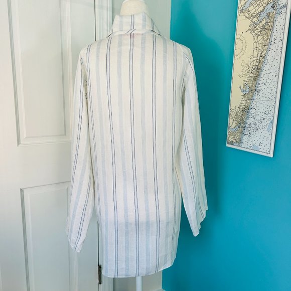 SHAMASK Long Tunic Top LINEN BOXY Stripe Collar Neck (size L) - Picture 6 of 11